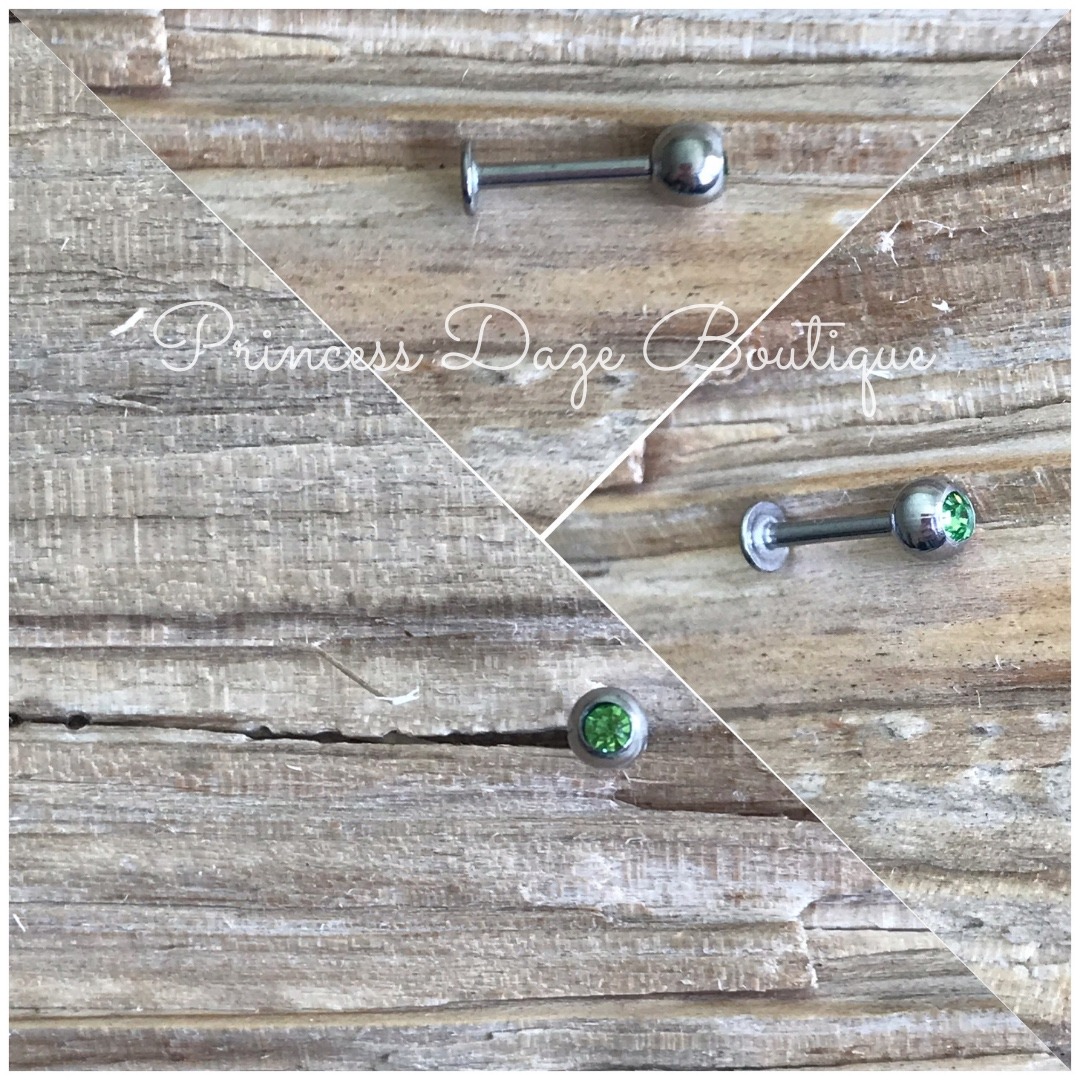 Silver Labret Green Gemstone Monroe Lip Tragus Piercing